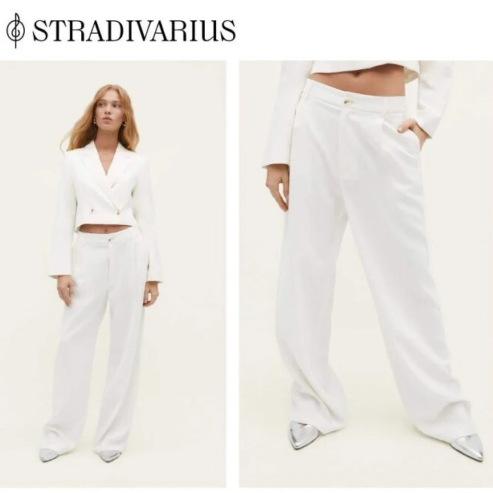 Stradivarius | White Straight-Leg Trousers - Picture 1 of 7
